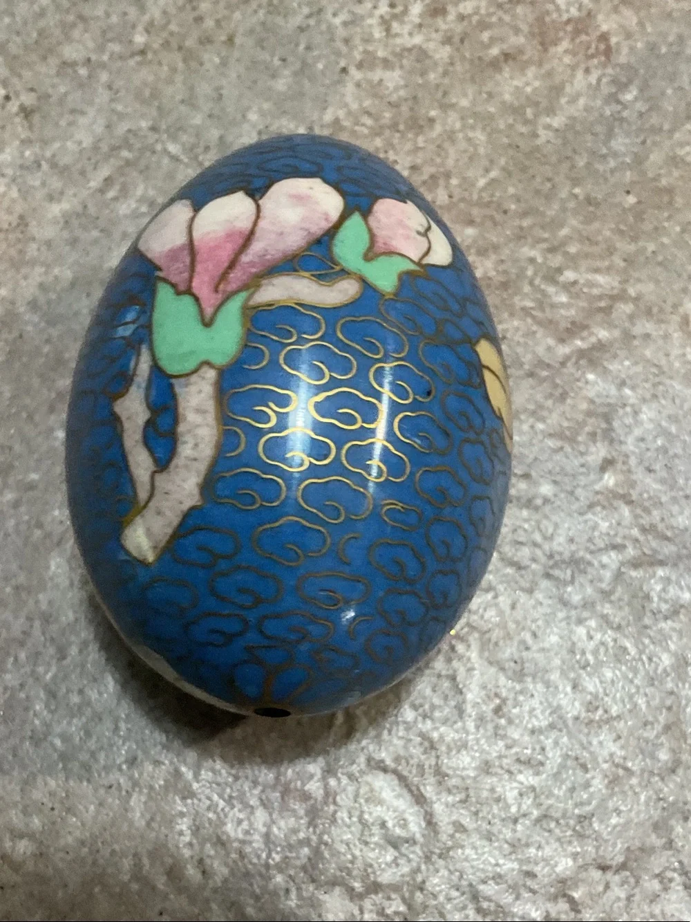Handmade Cloisonné Floral Egg Accent - Blue and Teal